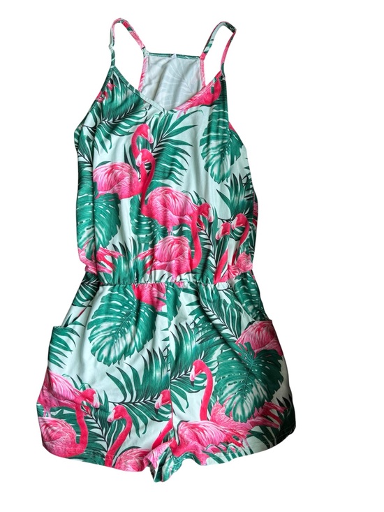 Amazon Pants - Pink Flamingo Tropical Romper with pockets size small